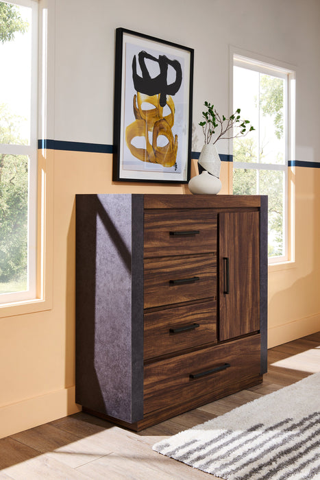 Scott Living Commode verticale Dante de 46 po (L) x 45 po (H) à 4 tiroirs avec armoire de rangement pour la chambre à coucher - brune