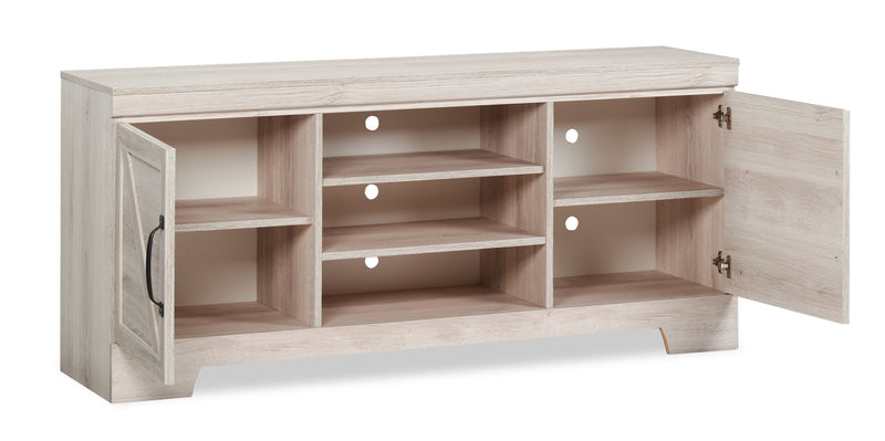Meuble pour téléviseur rustique Davin de 61 po avec rangement et système de gestion des câbles pour téléviseurs jusqu’à 70 po - blanchi