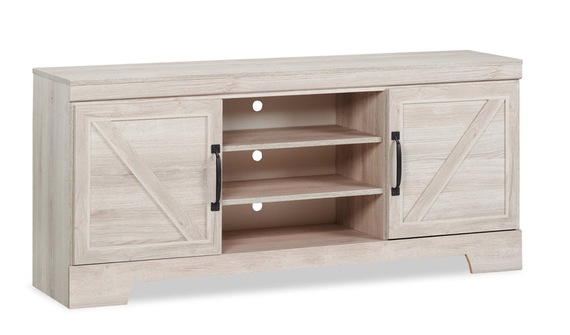 Meuble pour téléviseur rustique Davin de 61 po avec rangement et système de gestion des câbles pour téléviseurs jusqu’à 70 po - blanchi