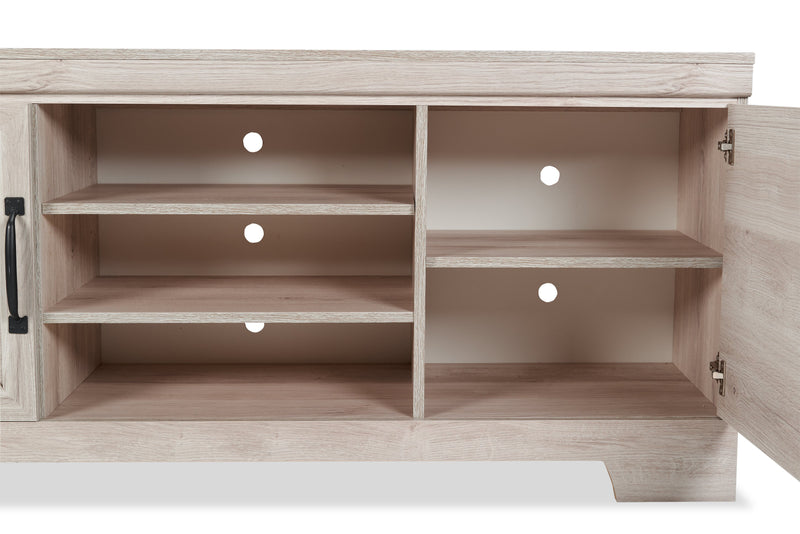 Meuble pour téléviseur rustique Davin de 61 po avec rangement et système de gestion des câbles pour téléviseurs jusqu’à 70 po - blanchi