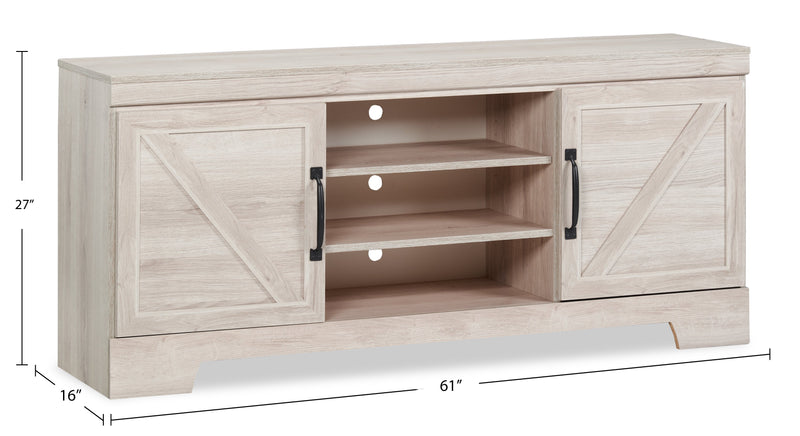 Meuble pour téléviseur rustique Davin de 61 po avec rangement et système de gestion des câbles pour téléviseurs jusqu’à 70 po - blanchi