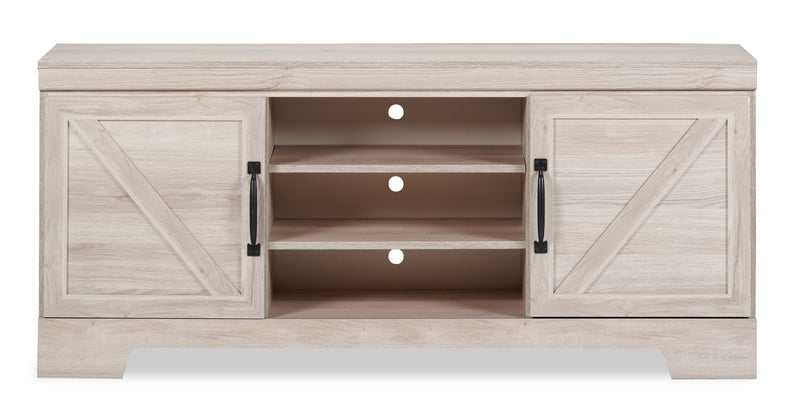 Meuble pour téléviseur rustique Davin de 61 po avec rangement et système de gestion des câbles pour téléviseurs jusqu’à 70 po - blanchi