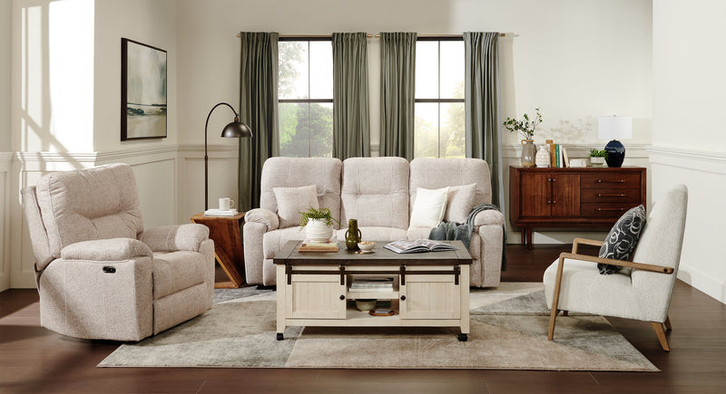 Fauteuil à inclinaison électrique Dawson de 40 po fabriqué au Canada en tissu avec port USB - beige