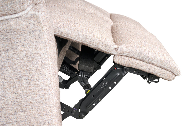 Sofa à inclinaison électrique Dawson de 87 po fabriqué au Canada en tissu avec port USB et coussins décoratifs - beige