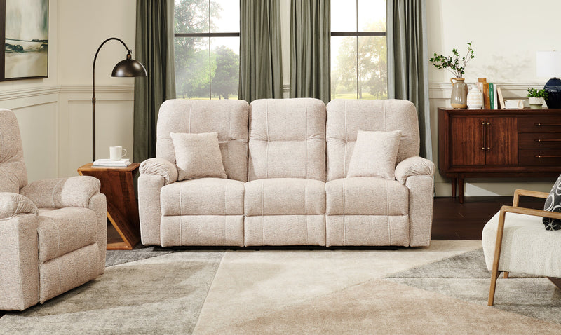Sofa à inclinaison électrique Dawson de 87 po fabriqué au Canada en tissu avec port USB et coussins décoratifs - beige