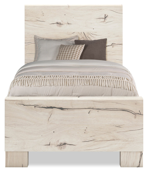 Lit à panneaux Derekson pour enfants avec tête de lit et cadre de lit, blanc rustique - format lit simple