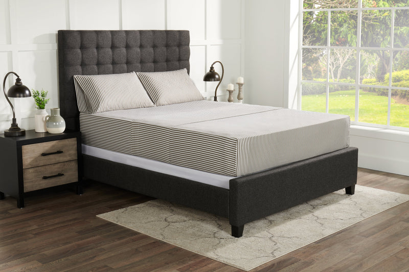 Ensemble de draps Striped de 4 pièces en coton pour lit double - gris foncé