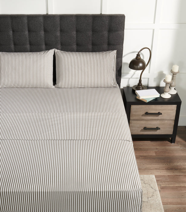 Ensemble de draps Striped de 4 pièces en coton pour très grand lit - gris foncé