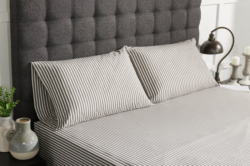 Ensemble de draps Striped de 4 pièces en coton pour très grand lit - gris foncé
