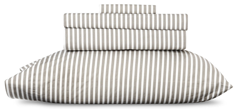 Ensemble de draps Striped de 4 pièces en coton pour grand lit - gris foncé
