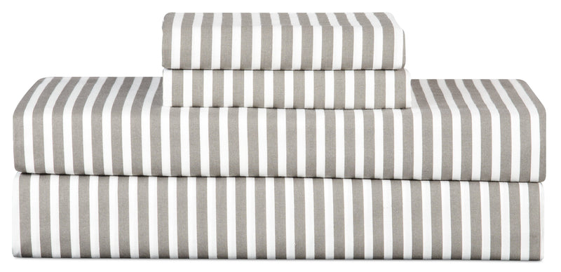 Ensemble de draps Striped de 4 pièces en coton pour grand lit - gris foncé