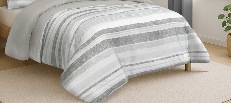 Ensemble d’édredon Douglas 3 pièces pour très grand lit - gris et blanc