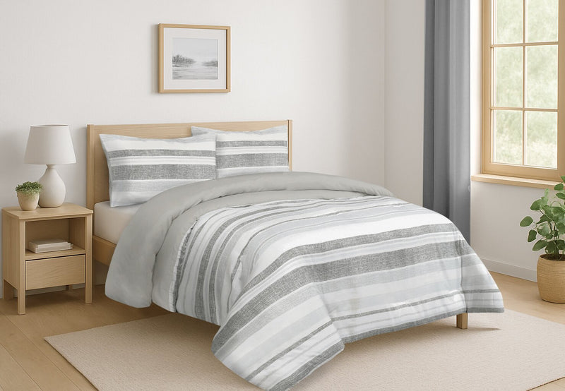 Ensemble d’édredon Douglas 3 pièces pour très grand lit - gris et blanc