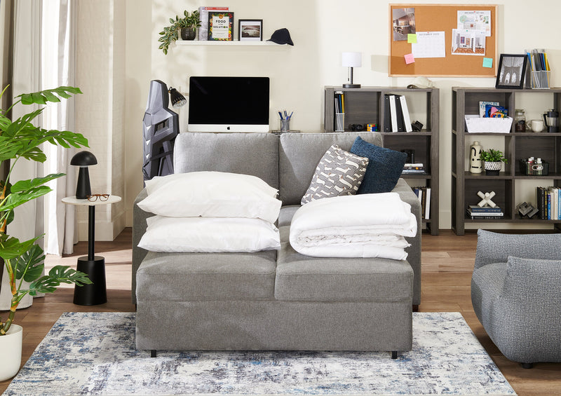 Sofa-lit Drift de 66,5 po en tissu d’apparence lin avec accoudoirs rectilignes - gris