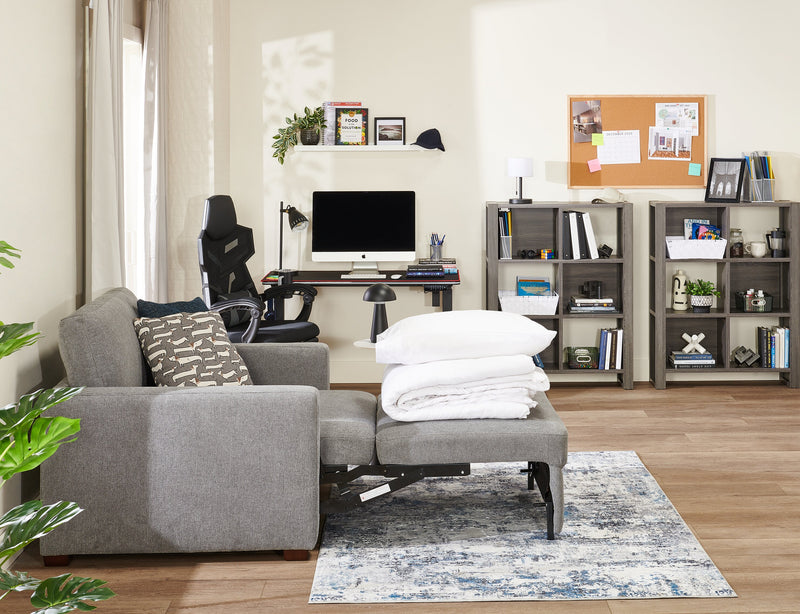 Sofa-lit Drift de 66,5 po en tissu d’apparence lin avec accoudoirs rectilignes - gris