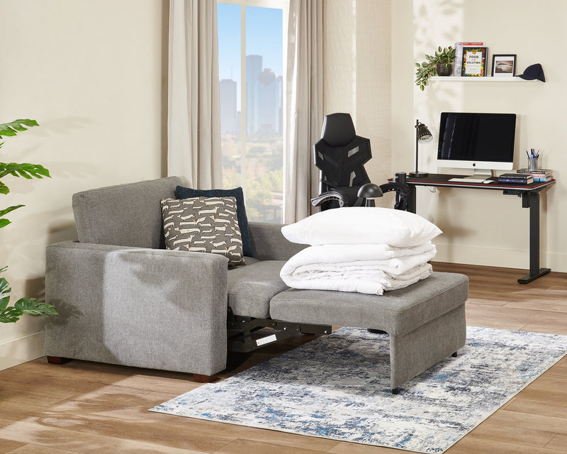 Sofa-lit Drift de 66,5 po en tissu d’apparence lin avec accoudoirs rectilignes - gris