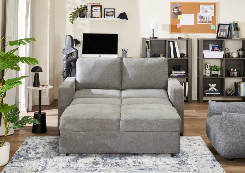 Sofa-lit Drift de 66,5 po en tissu d’apparence lin avec accoudoirs rectilignes - gris