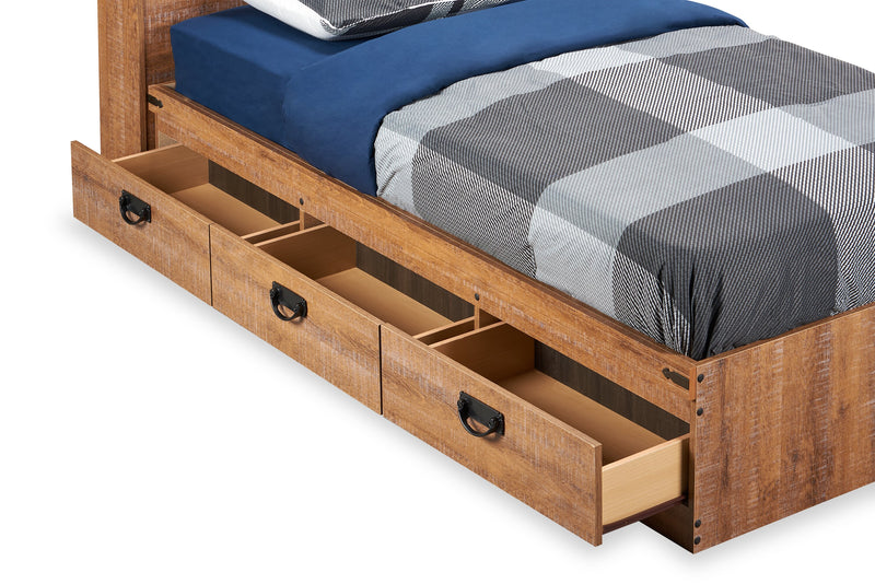 Ensemble lit matelot et tête de lit bibliothèque Driftwood pour enfants, brun - format lit simple