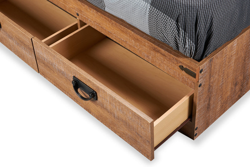 Ensemble lit matelot et tête de lit bibliothèque Driftwood pour enfants, brun - format lit simple