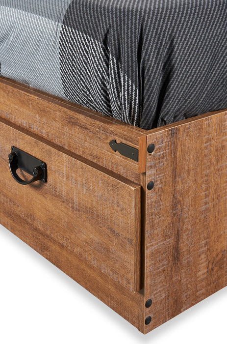 Ensemble lit matelot et tête de lit bibliothèque Driftwood pour enfants, brun - format lit simple