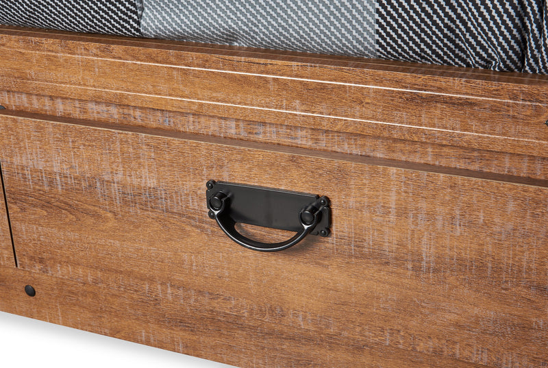 Ensemble lit matelot et tête de lit bibliothèque Driftwood pour enfants, brun - format lit simple