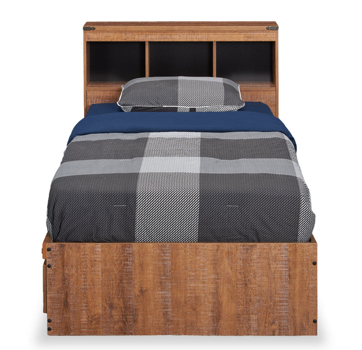 Ensemble lit matelot et tête de lit bibliothèque Driftwood pour enfants, brun - format lit simple