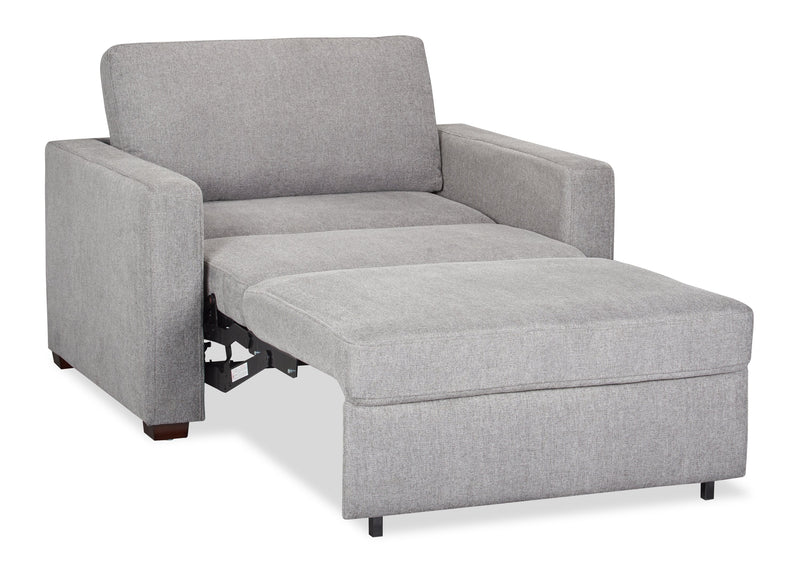 Fauteuil-lit Dusk de 52 po en tissu d’apparence lin avec accoudoirs rectilignes - gris