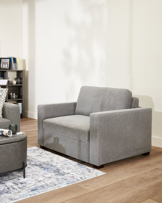 Fauteuil-lit Dusk de 52 po en tissu d’apparence lin avec accoudoirs rectilignes - gris