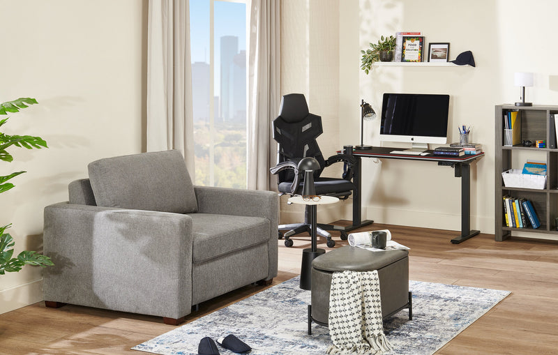 Fauteuil-lit Dusk de 52 po en tissu d’apparence lin avec accoudoirs rectilignes - gris