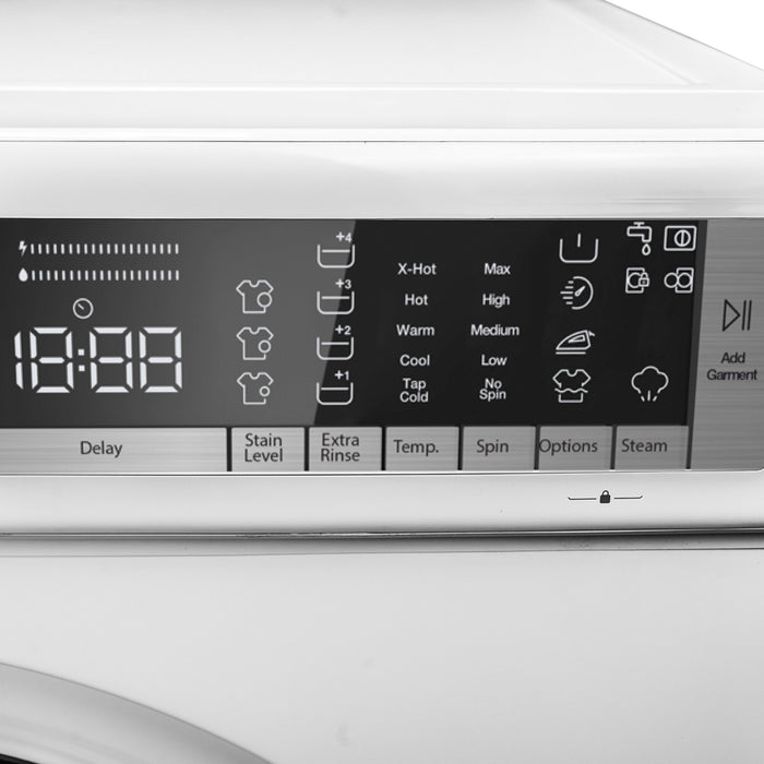 Laveuse à la vapeur à chargement frontal compacte 2,2 pi³ et sécheuse à condenseur 4 pi3 de Danby - blanches 