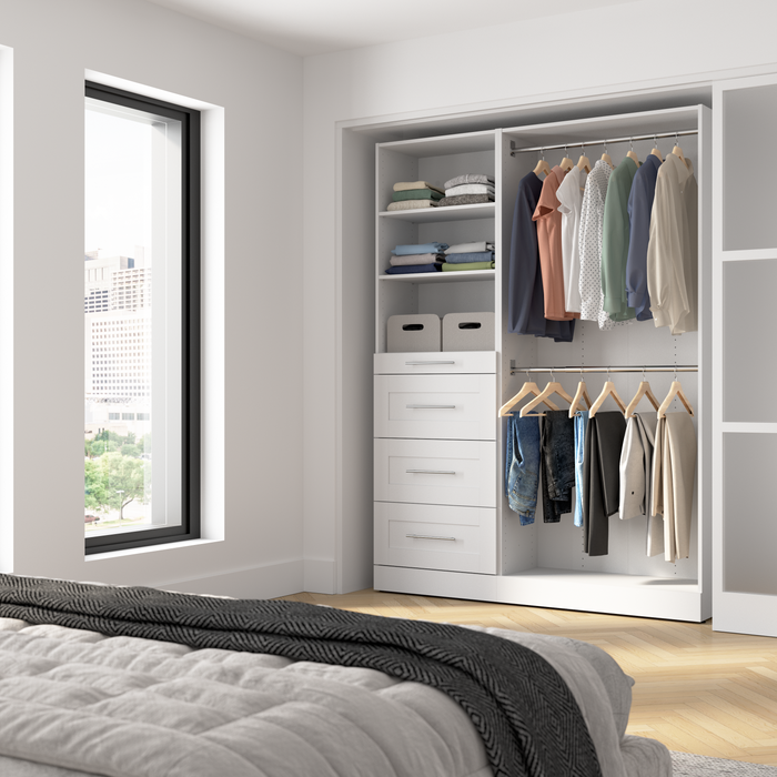 Système de garde-robe et pièce-penderie modulaire Florence de Bestar de 61 po avec tringles, tablettes et tiroirs de style Shaker - blanc