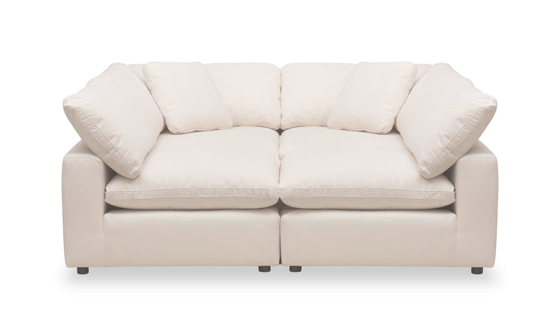 Sofa sectionnel modulaire de style cocon Eclipse 4 pièces en tissu d’apparence lin avec coussins réversibles en duvet et plumes - blanc lin