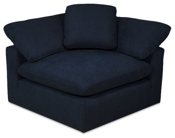 Sofa sectionnel modulaire Eclipse 5 pièces en tissu d’apparence lin avec pouf et coussins réversibles en duvet et plumes - bleu marine
