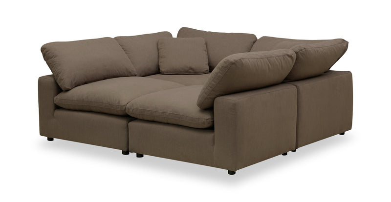 Sofa sectionnel modulaire de style cocon Eclipse 4 pièces en tissu d’apparence lin avec coussins réversibles en duvet et plumes - gris ardoise