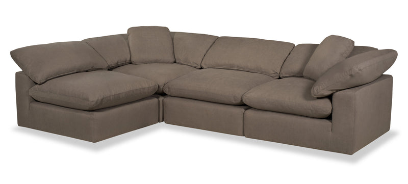 Sofa sectionnel modulaire de style cocon Eclipse 4 pièces en tissu d’apparence lin avec coussins réversibles en duvet et plumes - gris ardoise