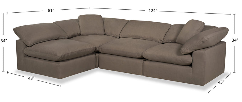 Sofa sectionnel modulaire de style cocon Eclipse 4 pièces en tissu d’apparence lin avec coussins réversibles en duvet et plumes - gris ardoise