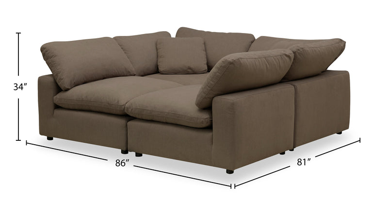 Sofa sectionnel modulaire de style cocon Eclipse 4 pièces en tissu d’apparence lin avec coussins réversibles en duvet et plumes - gris ardoise
