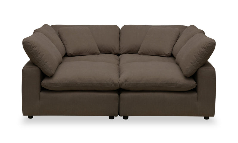 Sofa sectionnel modulaire de style cocon Eclipse 4 pièces en tissu d’apparence lin avec coussins réversibles en duvet et plumes - gris ardoise