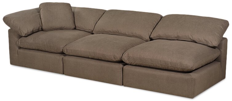 Sofa sectionnel modulaire Eclipse 5 pièces en tissu d’apparence lin avec pouf et coussins réversibles en duvet et plumes - gris ardoise