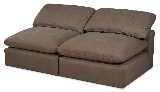 Sofa sectionnel modulaire Eclipse 5 pièces en tissu d’apparence lin avec pouf et coussins réversibles en duvet et plumes - gris ardoise