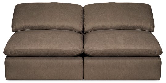 Sofa sectionnel modulaire Eclipse 5 pièces en tissu d’apparence lin avec pouf et coussins réversibles en duvet et plumes - gris ardoise