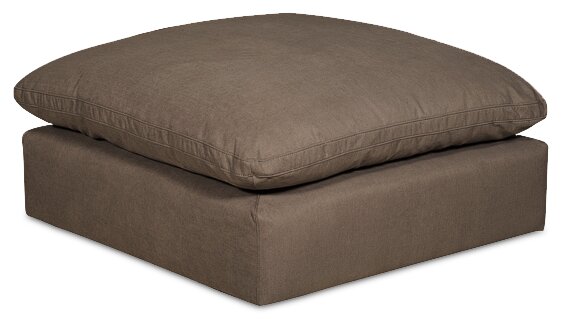 Sofa sectionnel modulaire Eclipse 5 pièces en tissu d’apparence lin avec pouf et coussins réversibles en duvet et plumes - gris ardoise