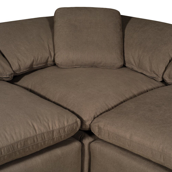Sofa sectionnel modulaire Eclipse 5 pièces en tissu d’apparence lin avec pouf et coussins réversibles en duvet et plumes - gris ardoise