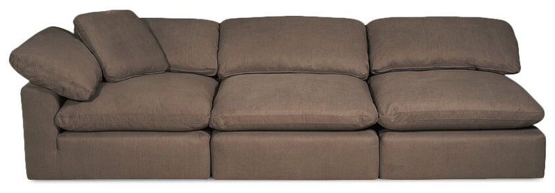 Sofa sectionnel modulaire Eclipse 5 pièces en tissu d’apparence lin avec pouf et coussins réversibles en duvet et plumes - gris ardoise