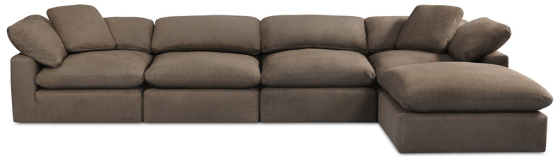 Sofa sectionnel modulaire Eclipse 5 pièces en tissu d’apparence lin avec pouf et coussins réversibles en duvet et plumes - gris ardoise