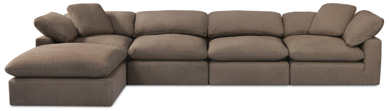 Sofa sectionnel modulaire Eclipse 5 pièces en tissu d’apparence lin avec pouf et coussins réversibles en duvet et plumes - gris ardoise