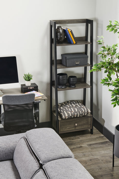 Bibliothèque ouverte Eden de 24 po de style échelle avec tiroir - grise