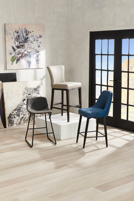 Tabouret Eden de hauteur comptoir en tissu d’apparence lin et en métal - bleu