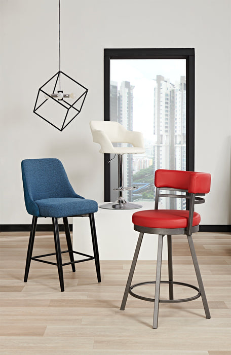 Tabouret Eden de hauteur comptoir en tissu d’apparence lin et en métal - bleu