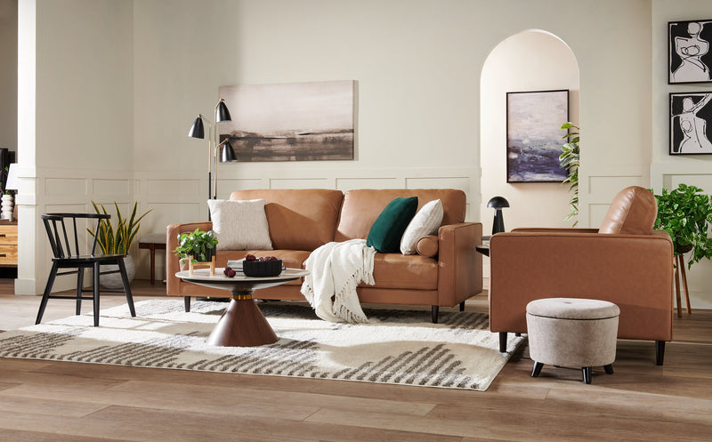 Fauteuil Edge de 35 po en cuir véritable avec pattes en bois et coussin de dossier amovible - brun